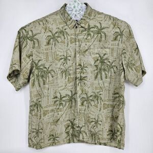 Vintage Hilo Hattie‎ Shirt Mens XL Button Up Floral Aloha Hawaiian Tiki Green